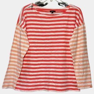 Talbots Striped Long Sleeve Top with Zipper Detail in Orange/White Women’s LP